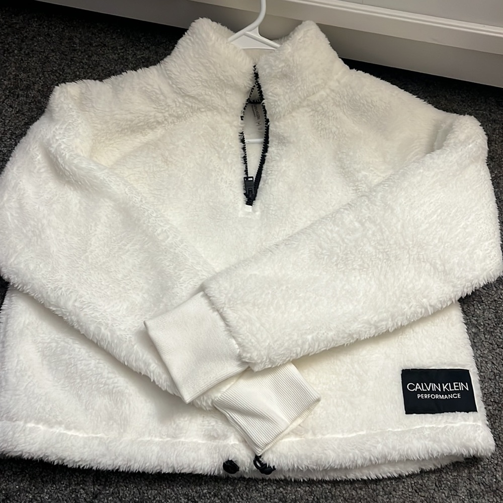 Calvin Klein white fluffy sweatshirt